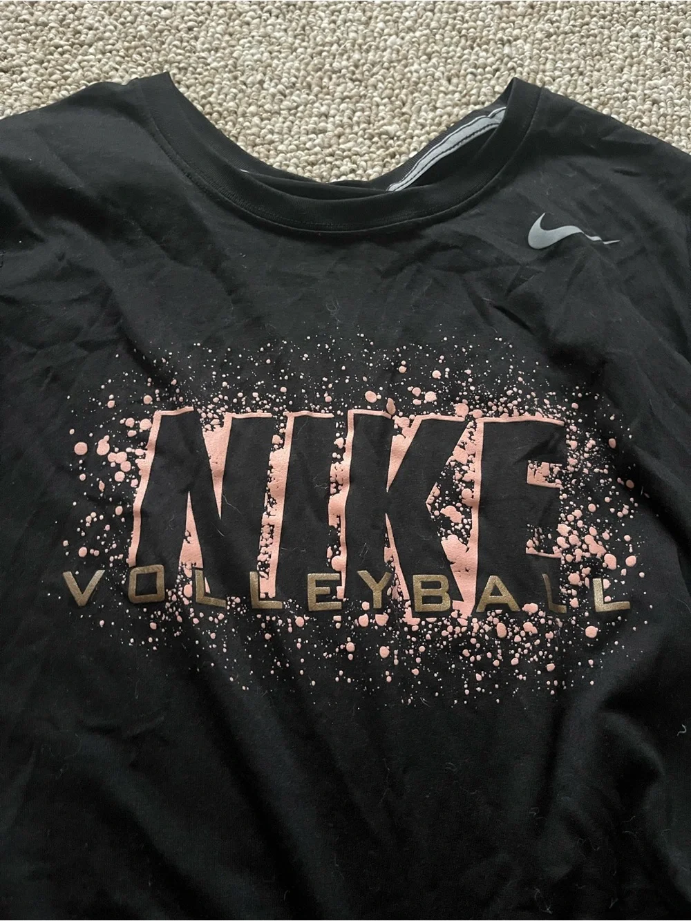 Nike Black Short Sleeve Volleyball Graphic Tee with Pink Metallic Logo